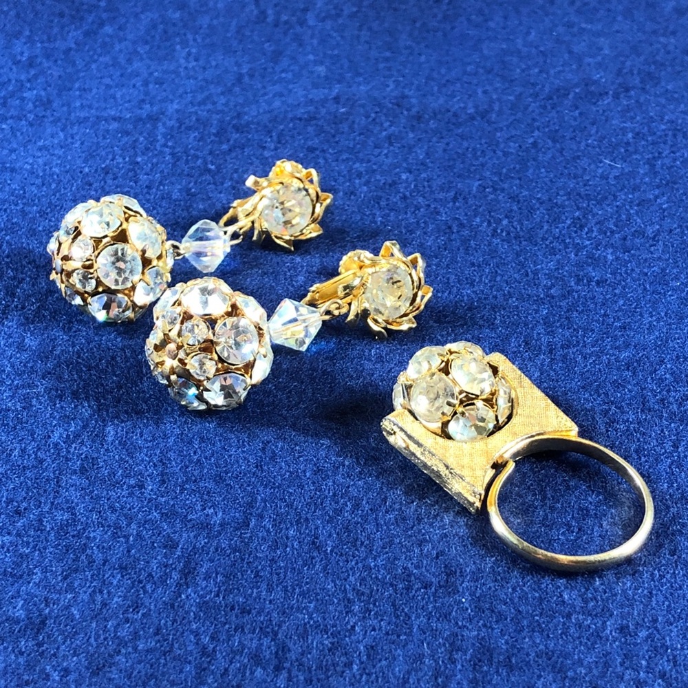 Art Deco rhinestone earring and ring set